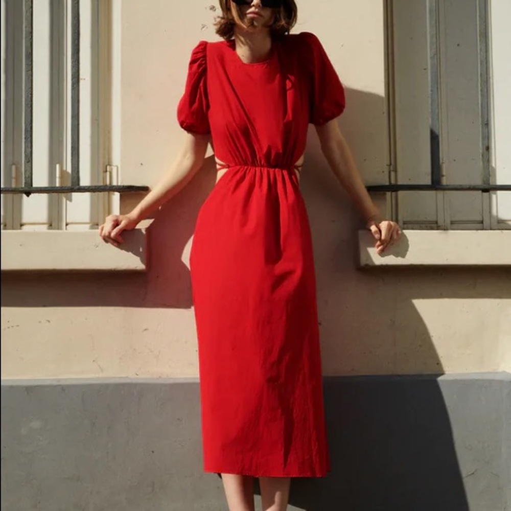 ZARA RED POLIN DRESS OPEN BACK TIE NWOT perfect for christmas